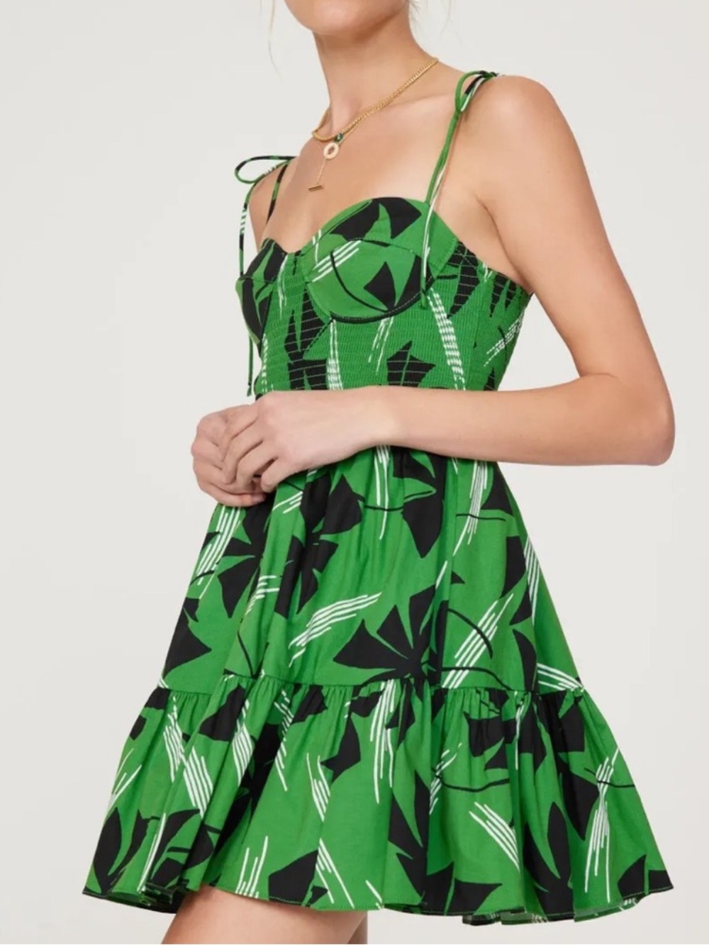 Staud - Mini Landry Dress in Green Pinwheel, XS